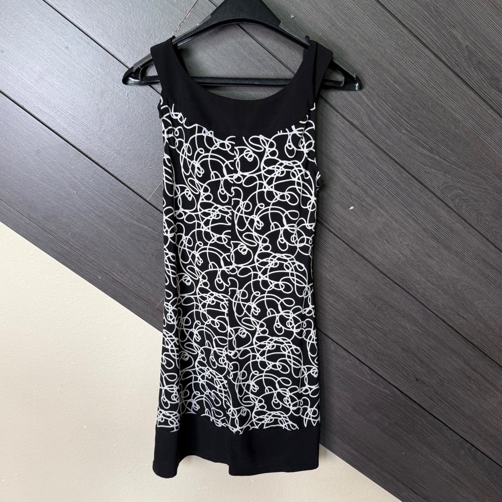 Wrapper Women's Y2K Sleeveless Shift Dress Black White Abstract Print Small NWT - Picture 3 of 6